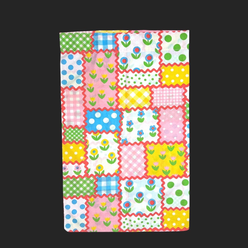 Vintage Sears Perma Prest Patchwork Floral Polka Dot Gingham Pillowcase Multi